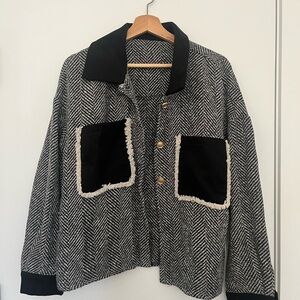Black and White Herringbone Women's Jacket